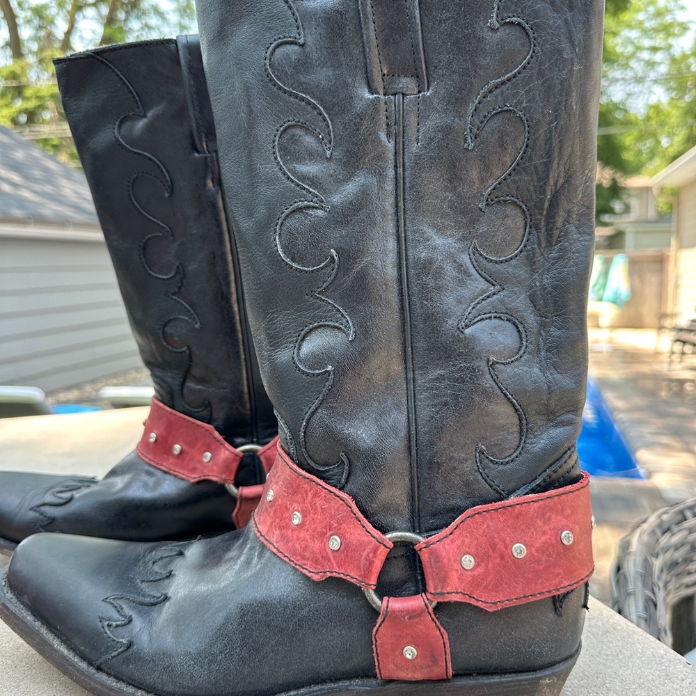 American Rebel Boot Company Black Leather Boots with Red Accents